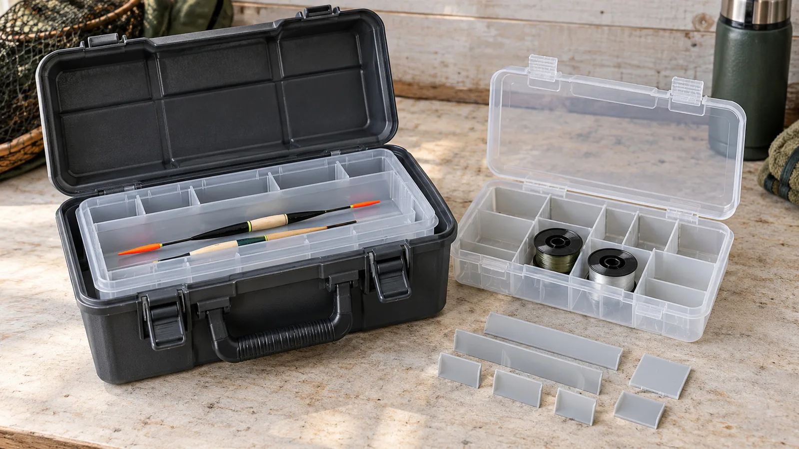 Hard tackle case na may naaalis na malinaw na mga panloob na kahon at adjustable na compartment divider